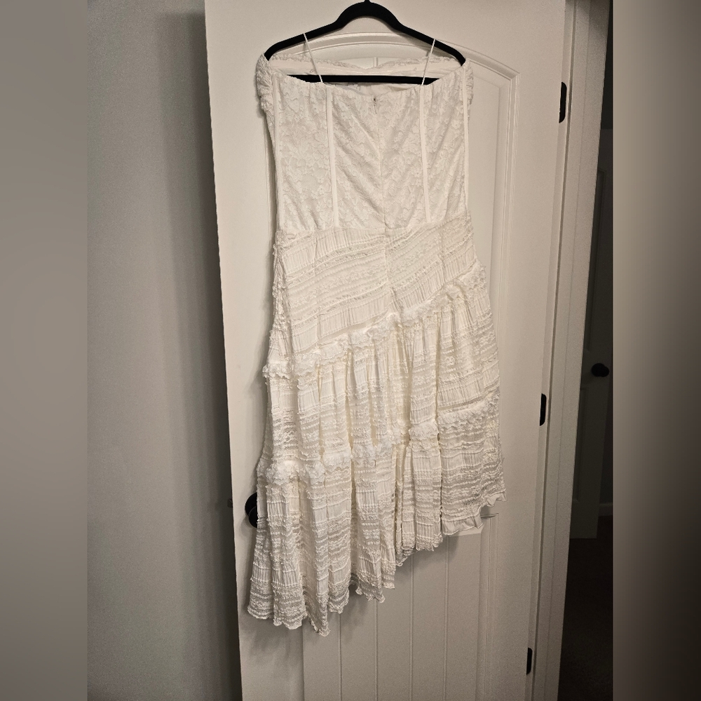 Anthropologie White Tiered Lace Midi Dress Strapless - Picture 5 of 8